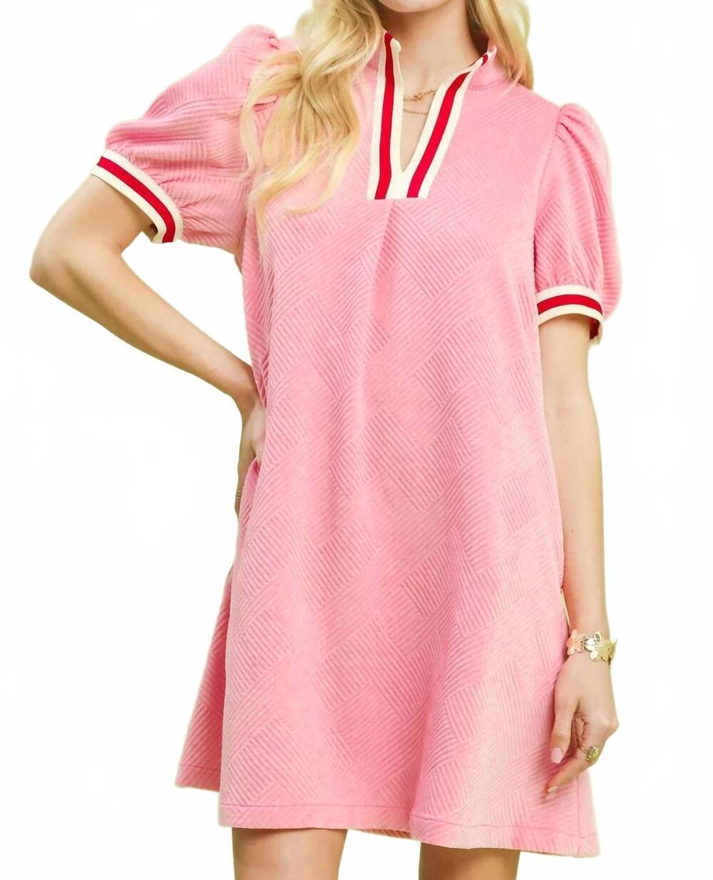NEW UMGEE solid jacquard stripe band mini dress in bubble pink